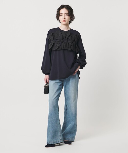 リボン コンビ パフスリーブ カットソー ‐ウォッシャブル‐（T