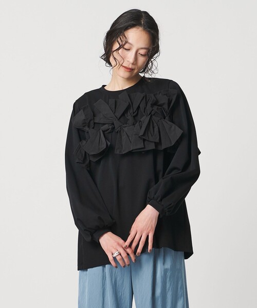 UNITED ARROWS（ユナイテッドアローズ）の「リボン コンビ パフスリーブ カットソー ‐ウォッシャブル‐（Tシャツ/カットソー・レディース・ブラック/ネイビー/ホワイト・FREE）」の8枚目の写真