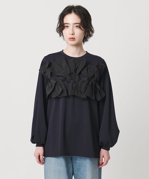 リボン コンビ パフスリーブ カットソー ‐ウォッシャブル‐（Tシャツ