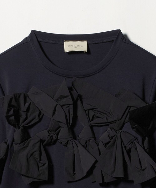 12/1までブラックフライデー！　新品　ユナイテッドアローズ　リボンコンビパフ リボン コンビ パフスリーブ カットソー ‐ウォッシャブル‐（Tシャツ