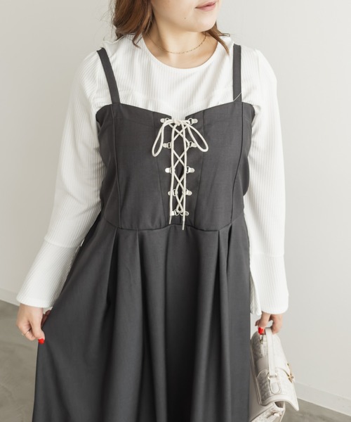 CLETTE(クレット)の「CLETTEオリジナルレースアップジャンスカワンピース(ワンピース・レディース・モカ/グレー/チャコールグレー・LL/3L/4L)」の7枚目の写真