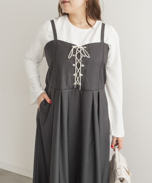 CLETTE(クレット)の「CLETTEオリジナルレースアップジャンスカワンピース(ワンピース・レディース・モカ/グレー/チャコールグレー・LL/3L/4L)」の8枚目の写真