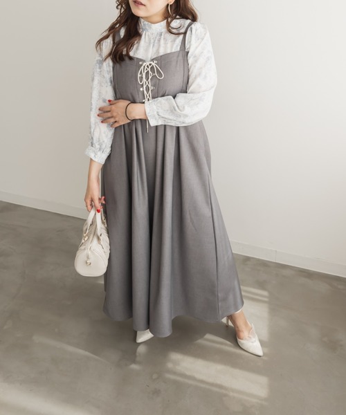 CLETTE(クレット)の「CLETTEオリジナルレースアップジャンスカワンピース(ワンピース・レディース・モカ/グレー/チャコールグレー・LL/3L/4L)」の12枚目の写真