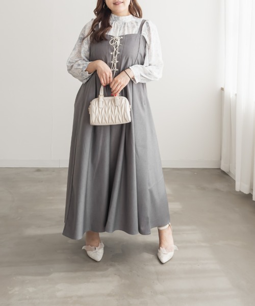 CLETTE(クレット)の「CLETTEオリジナルレースアップジャンスカワンピース(ワンピース・レディース・モカ/グレー/チャコールグレー・LL/3L/4L)」の11枚目の写真