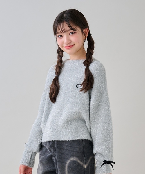 by LOVEiT(バイラビット)の「ラメシャギーリボンニット(ニット/セーター・キッズ・ピンク/シルバー・130cm/160cm/120cm/150cm/140cm)」の2枚目の写真