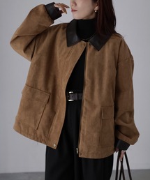 フェイクレザー切替中綿スエードブルゾン