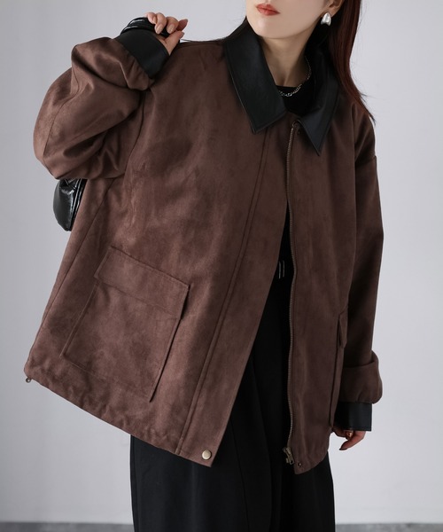 Riberry(リベリー)の「フェイクレザー切替中綿スエードブルゾン(ブルゾン・レディース・ブラウン/キャメル・FREE)」の2枚目の写真