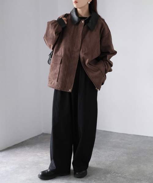 Riberry(リベリー)の「フェイクレザー切替中綿スエードブルゾン(ブルゾン・レディース・ブラウン/キャメル・FREE)」の11枚目の写真