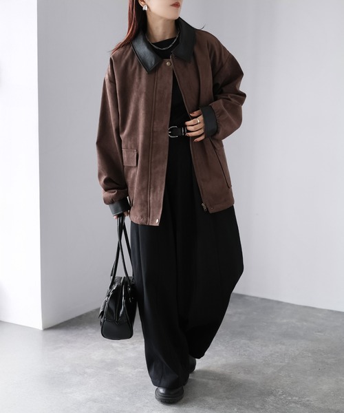 Riberry(リベリー)の「フェイクレザー切替中綿スエードブルゾン(ブルゾン・レディース・ブラウン/キャメル・FREE)」の12枚目の写真