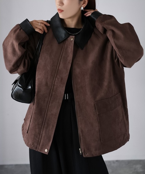 Riberry(リベリー)の「フェイクレザー切替中綿スエードブルゾン(ブルゾン・レディース・ブラウン/キャメル・FREE)」の13枚目の写真