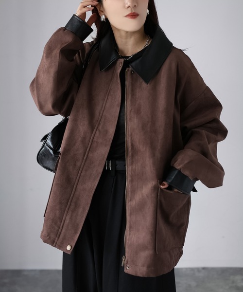 Riberry(リベリー)の「フェイクレザー切替中綿スエードブルゾン(ブルゾン・レディース・ブラウン/キャメル・FREE)」の7枚目の写真