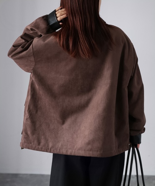 Riberry(リベリー)の「フェイクレザー切替中綿スエードブルゾン(ブルゾン・レディース・ブラウン/キャメル・FREE)」の3枚目の写真