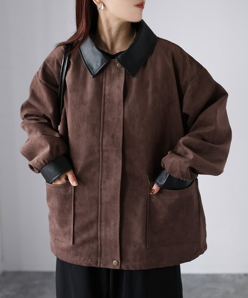 Riberry(リベリー)の「フェイクレザー切替中綿スエードブルゾン(ブルゾン・レディース・ブラウン/キャメル・FREE)」の8枚目の写真