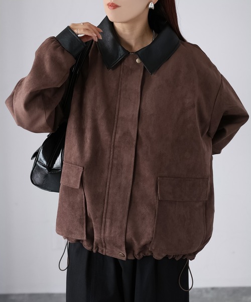 Riberry(リベリー)の「フェイクレザー切替中綿スエードブルゾン(ブルゾン・レディース・ブラウン/キャメル・FREE)」の6枚目の写真