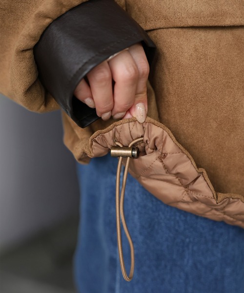 Riberry(リベリー)の「フェイクレザー切替中綿スエードブルゾン(ブルゾン・レディース・ブラウン/キャメル・FREE)」の15枚目の写真