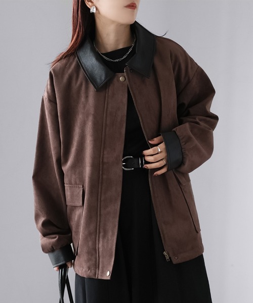 Riberry(リベリー)の「フェイクレザー切替中綿スエードブルゾン(ブルゾン・レディース・ブラウン/キャメル・FREE)」の10枚目の写真