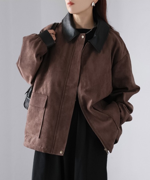 Riberry(リベリー)の「フェイクレザー切替中綿スエードブルゾン(ブルゾン・レディース・ブラウン/キャメル・FREE)」の14枚目の写真