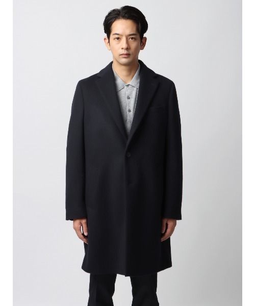 SUIT SQUARE スーツスクエア　チェスターコート メンズ　ネイビー　S セール】スマみえチェスターコート ストレッチ ウールライクビーバー