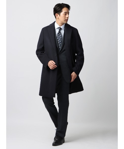 SUIT SQUARE（スーツスクエア）の「スマみえチェスターコート ストレッチ ウールライクビーバー（チェスターコート・メンズ・ブラック/ネイビー・L/M/S/LL）」の3枚目の写真