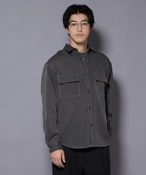 NANO universe（ナノユニバース）の「ストレッチツイルフラップポケットシャツ（シャツ/ブラウス・メンズ・ブラック/ベージュ/チャコール・L/M）」の3枚目の写真