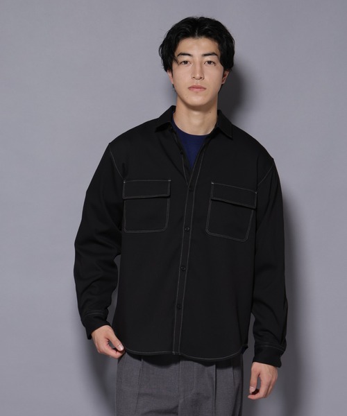 NANO universe（ナノユニバース）の「ストレッチツイルフラップポケットシャツ（シャツ/ブラウス・メンズ・ブラック/ベージュ/チャコール・L/M）」の2枚目の写真