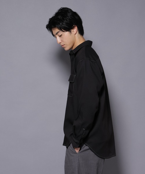 NANO universe（ナノユニバース）の「ストレッチツイルフラップポケットシャツ（シャツ/ブラウス・メンズ・ブラック/ベージュ/チャコール・L/M）」の19枚目の写真