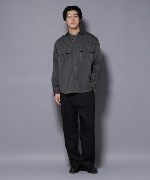 NANO universe（ナノユニバース）の「ストレッチツイルフラップポケットシャツ（シャツ/ブラウス・メンズ・ブラック/ベージュ/チャコール・L/M）」の7枚目の写真