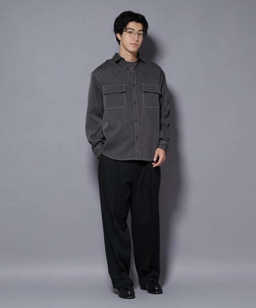 NANO universe（ナノユニバース）の「ストレッチツイルフラップポケットシャツ（シャツ/ブラウス・メンズ・ブラック/ベージュ/チャコール・L/M）」の8枚目の写真