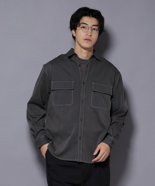 NANO universe（ナノユニバース）の「ストレッチツイルフラップポケットシャツ（シャツ/ブラウス・メンズ・ブラック/ベージュ/チャコール・L/M）」の4枚目の写真
