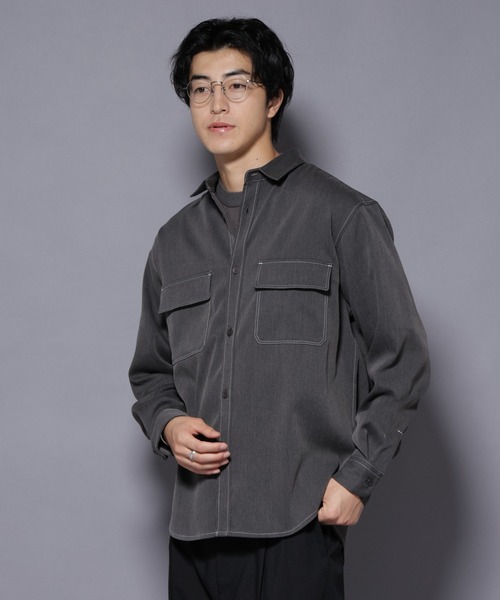 NANO universe（ナノユニバース）の「ストレッチツイルフラップポケットシャツ（シャツ/ブラウス・メンズ・ブラック/ベージュ/チャコール・L/M）」の5枚目の写真