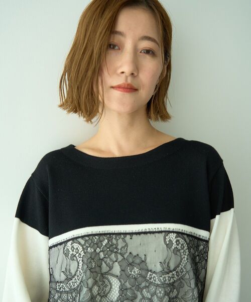 YECCA VECCA（イェッカヴェッカ）の「バイカラーレースニット（ニット/セーター・レディース・ブラック/ライトブルー/チャコールグレー・FREE）」の21枚目の写真