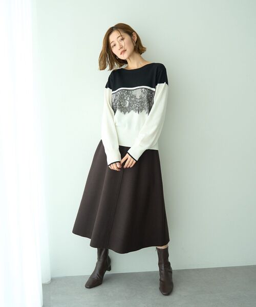 YECCA VECCA（イェッカヴェッカ）の「バイカラーレースニット（ニット/セーター・レディース・ブラック/ライトブルー/チャコールグレー・FREE）」の15枚目の写真