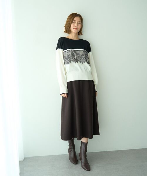 YECCA VECCA（イェッカヴェッカ）の「バイカラーレースニット（ニット/セーター・レディース・ブラック/ライトブルー/チャコールグレー・FREE）」の16枚目の写真