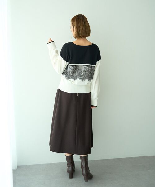 YECCA VECCA（イェッカヴェッカ）の「バイカラーレースニット（ニット/セーター・レディース・ブラック/ライトブルー/チャコールグレー・FREE）」の18枚目の写真