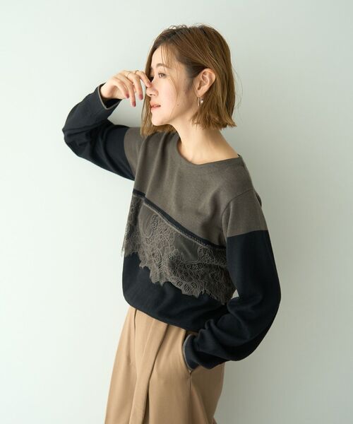 YECCA VECCA（イェッカヴェッカ）の「バイカラーレースニット（ニット/セーター・レディース・ブラック/ライトブルー/チャコールグレー・FREE）」の19枚目の写真