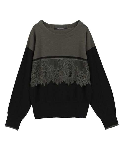 YECCA VECCA（イェッカヴェッカ）の「バイカラーレースニット（ニット/セーター・レディース・ブラック/ライトブルー/チャコールグレー・FREE）」の6枚目の写真