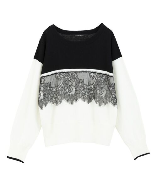 YECCA VECCA（イェッカヴェッカ）の「バイカラーレースニット（ニット/セーター・レディース・ブラック/ライトブルー/チャコールグレー・FREE）」の5枚目の写真