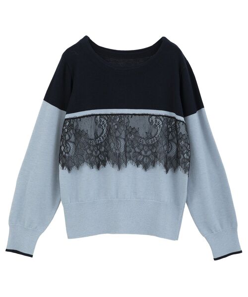 YECCA VECCA（イェッカヴェッカ）の「バイカラーレースニット（ニット/セーター・レディース・ブラック/ライトブルー/チャコールグレー・FREE）」の4枚目の写真