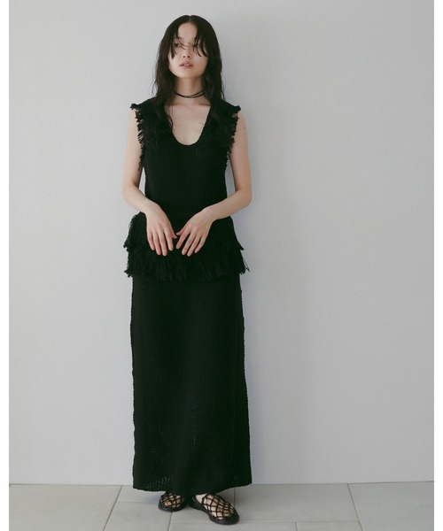 anuke（アンヌーク）の「Fringe Knit Tanktop（タンクトップ・レディース・アイボリー/ブラック・FREE）」の13枚目の写真