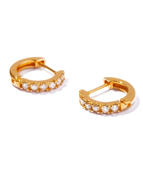 les bonbon(ルボンボン)の「【les bon bon】K18 half diamond hoop pierce pair/ハーフ ダイヤモンド フープ ピアス BOB796(ピアス(両耳用)・レディース・ゴールド・FREE)」の2枚目の写真