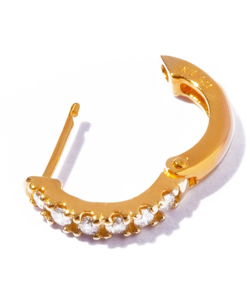 les bonbon(ルボンボン)の「【les bon bon】K18 half diamond hoop pierce pair/ハーフ ダイヤモンド フープ ピアス BOB796(ピアス(両耳用)・レディース・ゴールド・FREE)」の3枚目の写真