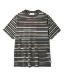 モノラインストライプTシャツ-ブラウン