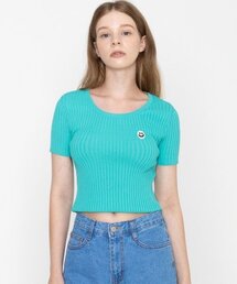 GRAVER（グレーバー）の「[WOMAN]図面スマイル刺繍クロップ半袖ニット_ミント（ニット/セーター）」