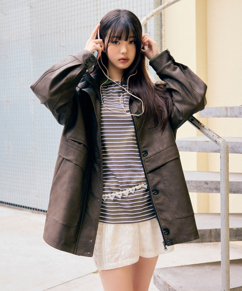 ROLAROLA（ロラロラ）の「HIGH NECK LEATHER JACKET BROWN（ライダースジャケット・レディース・ブラウン・FREE）」の2枚目の写真