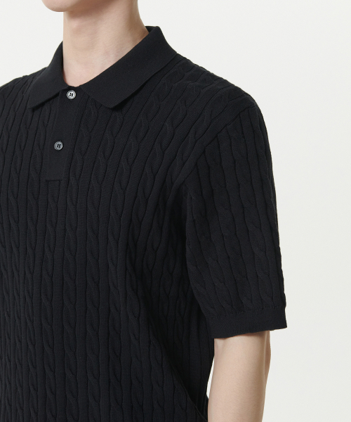 MUSINSA STANDARD（ムシンサスタンダード）の「ケーブルニットポロシャツ[ブラック]（ニット/セーター・メンズ・その他・XX-LARGE/LARGE/MEDIUM/SMALL/X-LARGE）」の5枚目の写真