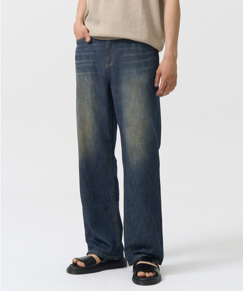 TOFFEE(トフィー)の「SL01 サマー デニム ワイドパンツ (WASHED DEEP INDIGO)(デニムパンツ・メンズ・その他・SMALL/MEDIUM/LARGE/X-LARGE)」の1枚目の写真