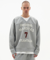 TAKEASY（テイクイージー）の「Marsyas V-neck cut-out oversized man-to-man (melange gray)（スウェット・メンズ）」