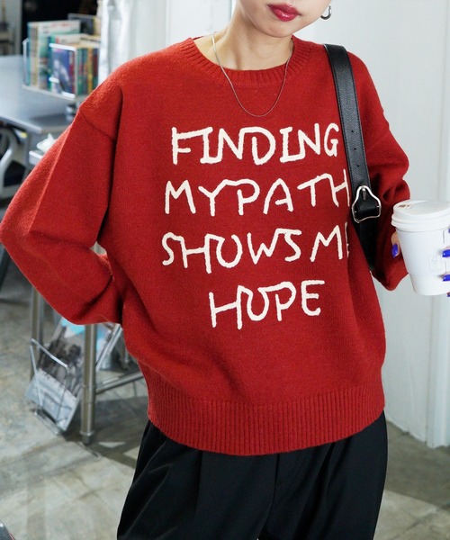 Chillfar（チルファー）の「レタリングカラフルロゴニット（ニット/セーター・レディース・レッド/アイボリー/グレー/ネイビー系/イエロー・FREE）」の5枚目の写真