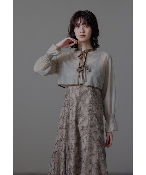 niana（ニアナ）の「ダブルリボンボレロセットドレス 2点セット レース キャミワンピース チュール 結婚式 成人式 二次会 同窓会 入学式 卒業式 パーティードレス オケージョンドレス お呼ばれ（ドレス・レディース・イエロー/ミント/ブラック系/ブラウン・S/M/L）」の12枚目の写真