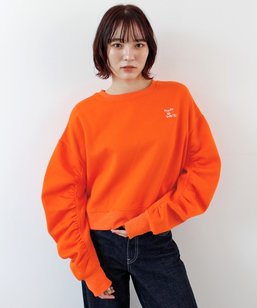 ABYS(アビス)の「袖シャーリング裏起毛スウエット(スウェット・レディース・ピンク/ネイビー/オレンジ/杢グレー・FREE)」の5枚目の写真